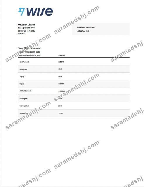 Canada Wise bank statement Word and PDF template